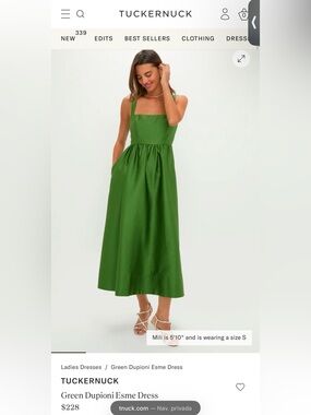 Tuckernuck Green Square-Neck Midi Dress with Pockets
